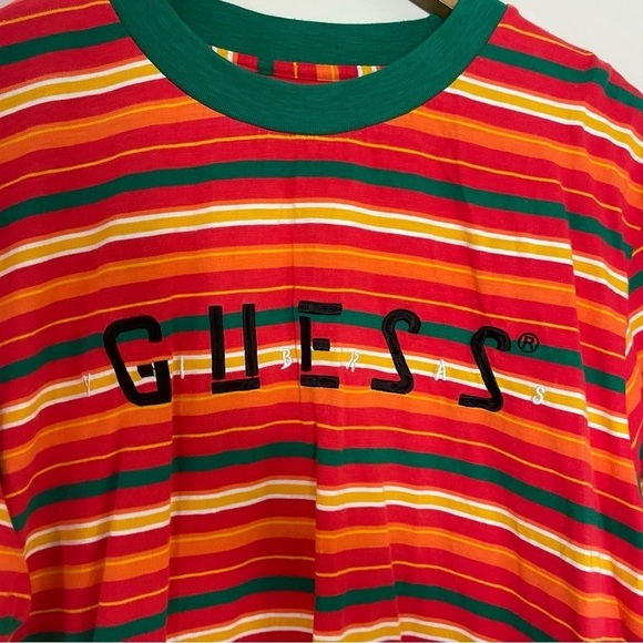 [Guess] Vintage Colorful Striped Short Sleeve Crewneck T-shirt - Picture 3 of 6